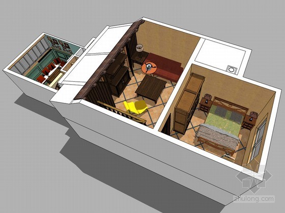 sketchup现代卧室资料下载-复式卧室SketchUp模型下载