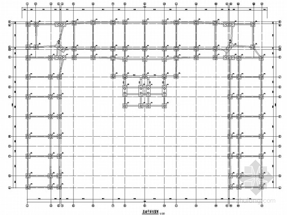 [四川]五层框架结构寄宿制学校教学楼结构施工图（含详细建筑图）-基础平面布置图 