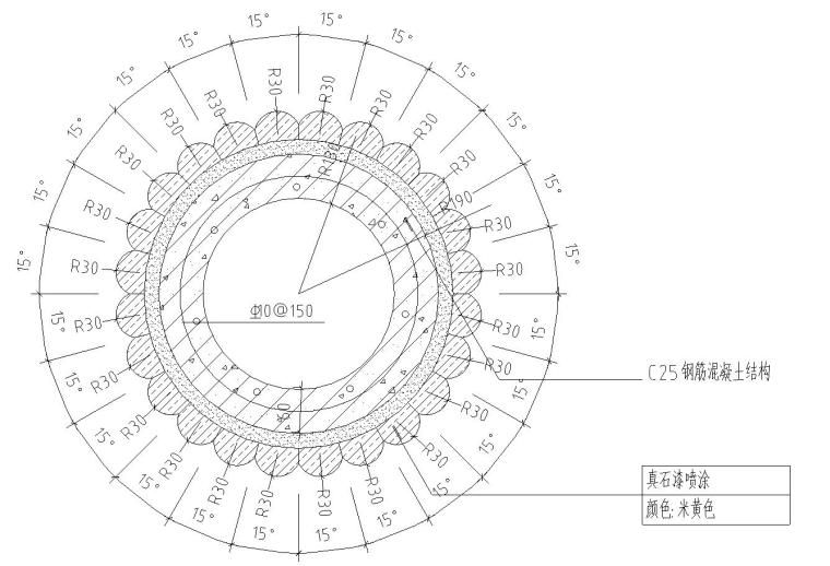 六角景观亭子设计详图 （钢筋混凝土）——知名景观公司景观-剖面图