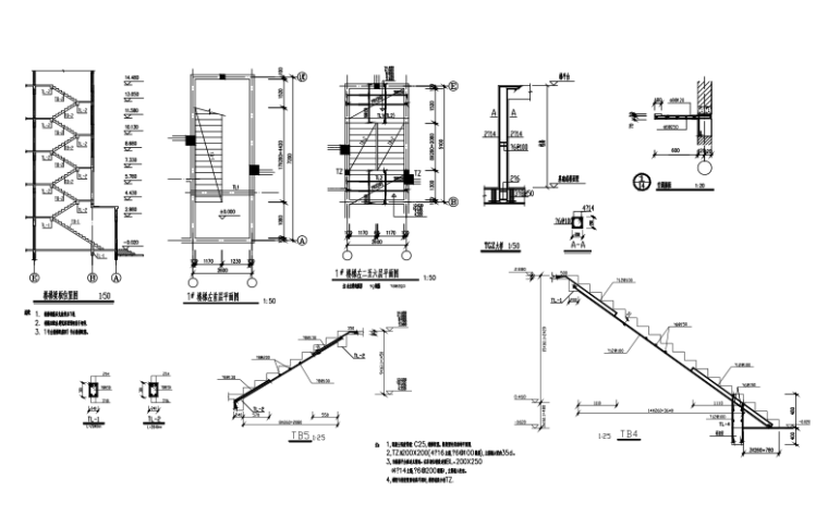6层框架结构住宅楼结构施工图（CAD、17张）-楼梯结构详图