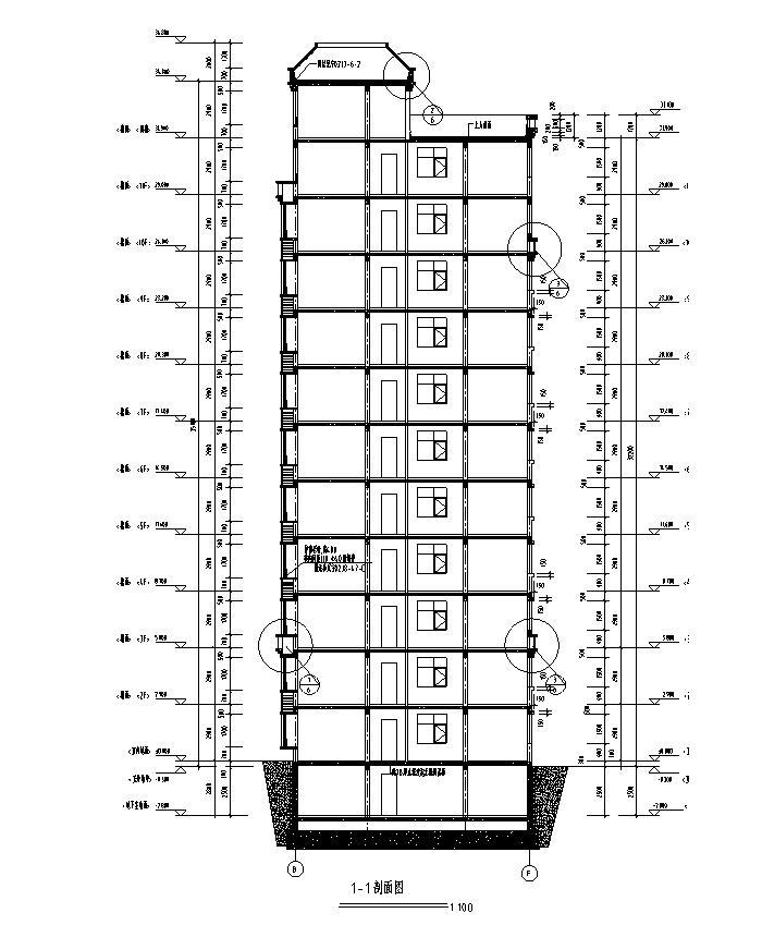 [宁夏]塔式框架剪力墙结构多高层住宅及商业用房、幼儿园施工图-塔式框架剪力墙结构多高层住宅及商业用房、幼儿园建筑剖面图