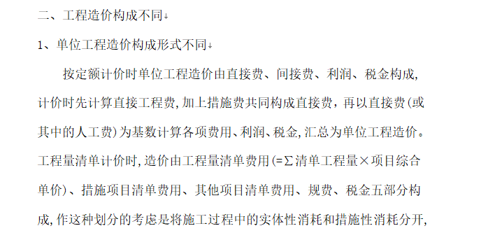 定额计价方法与工程量清单计价方法的区别-工程造价构成不同