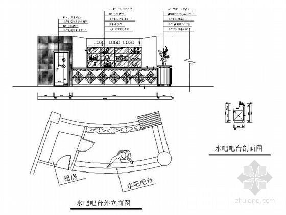 [福建]某保龄球馆室内装修施工图-水吧区立面 