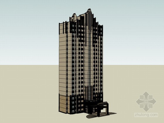 高层商住楼建筑效果图资料下载-artdeco风格高层住宅建筑sketchup模型下载