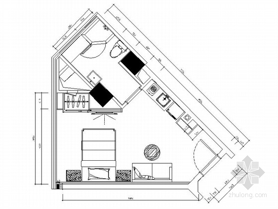 一居室居室装修资料下载-[广东]简约现代风格一居室装修施工图