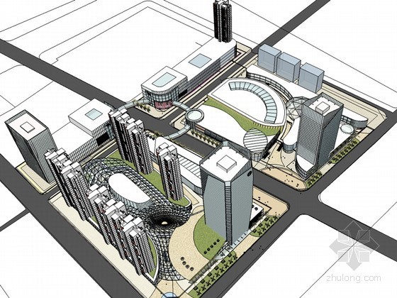 商业中心电梯设置资料下载-商业中心建筑SketchUp模型下载
