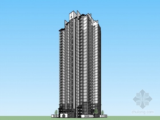 新中式高层住宅立面资料下载-中式高层住宅sketchup模型下载