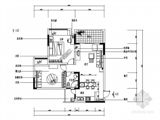 公寓精装修施工图资料下载-[重庆]两居室精装样板房室内施工图
