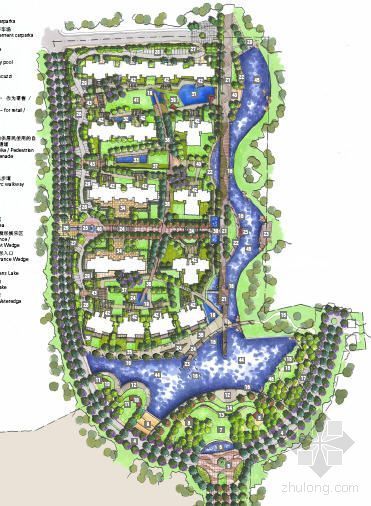 住宅小区概念性文本资料下载-滨河小区景观概念性规划（手绘）