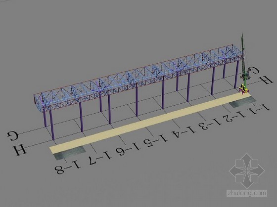 [广东]火车站钢结构工程施工组织设计（三维效果流程图及节点详图）-屋面结构安装示意图 