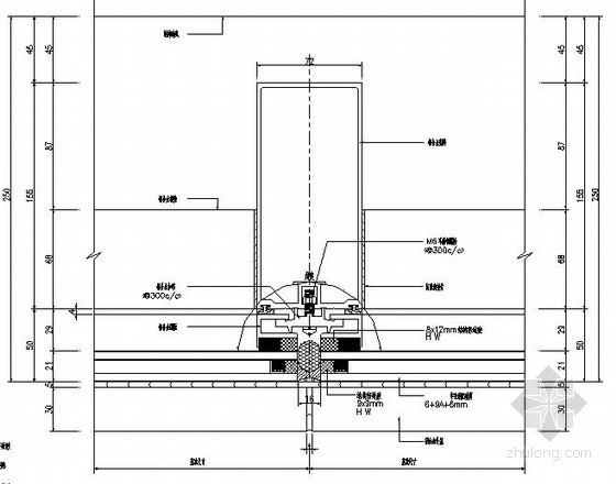 幕墙构造详图cad资料下载-半隐框玻璃幕墙节点构造详图