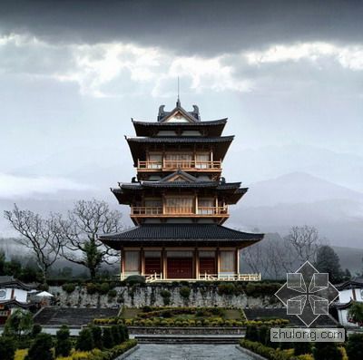 古代旗帜3d模型资料下载-中国古代建筑