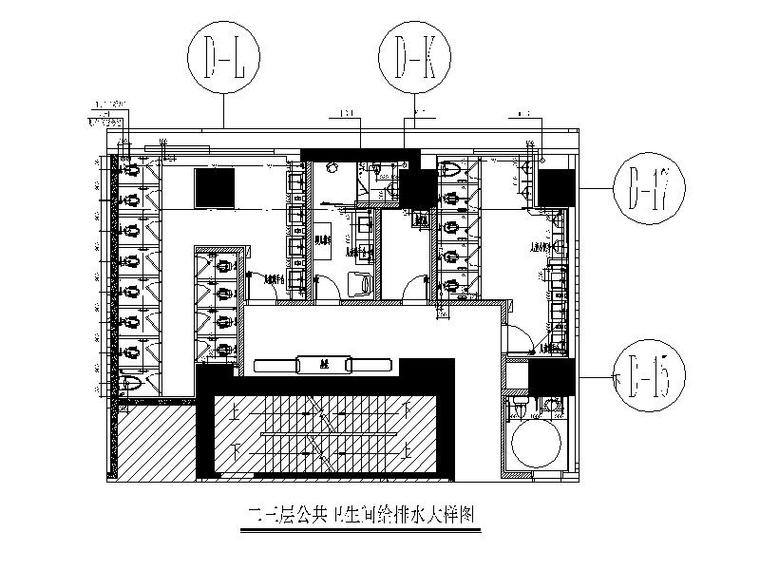 天悦荟商业1~3F公区及商铺给排水末端设计施工图（CAD,6张）-二三层公共卫生间给排水大样图