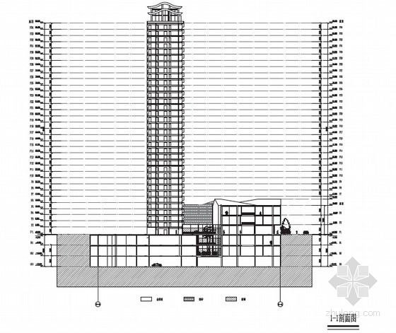 [成都]现代风格超高层商住楼建筑设计方案文本-现代风格超高层商住楼剖面图 