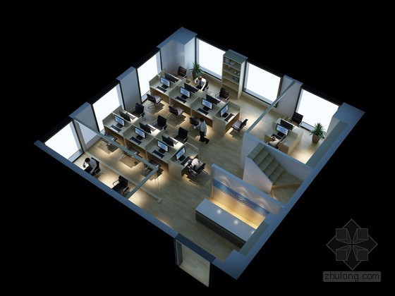 服装办公空间设计3d资料下载-办公空间鸟瞰3D模型下载