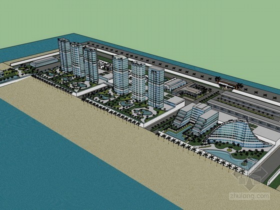 海边度假小屋酒店资料下载-海边酒店建筑sketchup模型下载