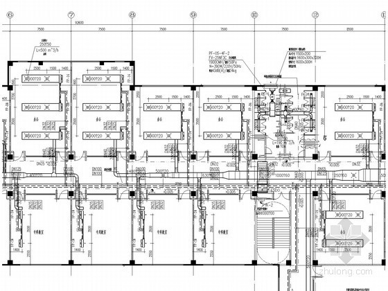 [江苏]培训中心教学楼空调通风及防排烟系统设计施工图（集中冷热源 大样图多）-通风及防排烟平面图 