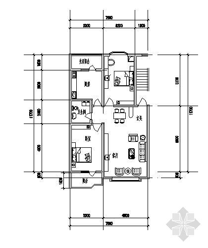 200平方米房间设计资料下载-二室二厅（98平方米）