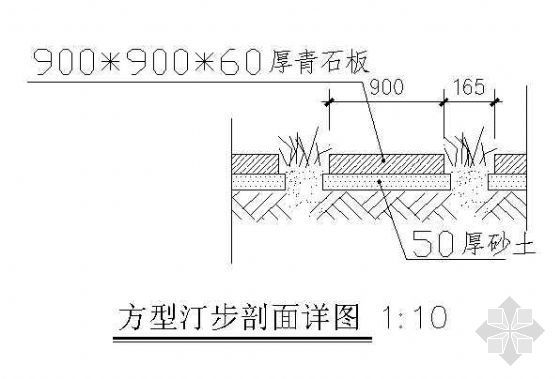 水中汀步施工图做法详图资料下载-方形汀步做法详图