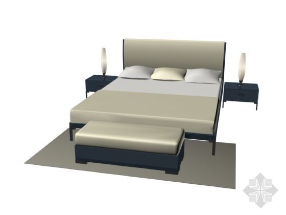 c4d室内家具模型包资料下载-室内3D装饰物模型-三人床