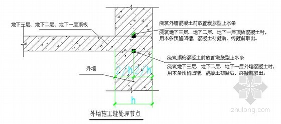 [北京]框剪商住楼工程地下防水施工方案-外墙施工缝处理节点 