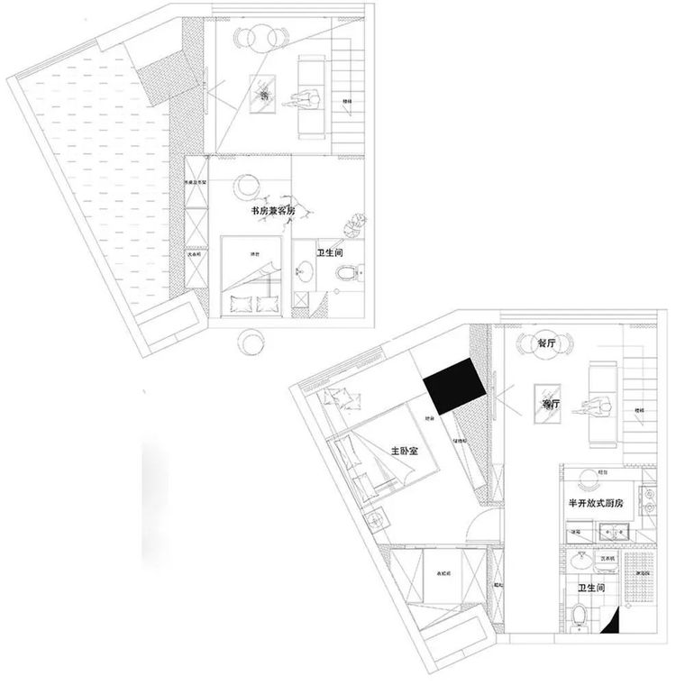 loft别墅平面图资料下载-80㎡loft层高4.8米北欧风，撞色冲击视觉，有美有收纳！