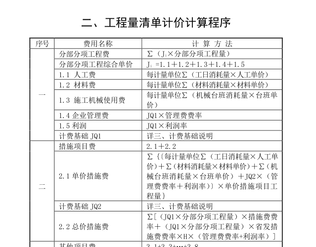 山东省建设工程费用项目组成及计算规则-工程清单计价程序