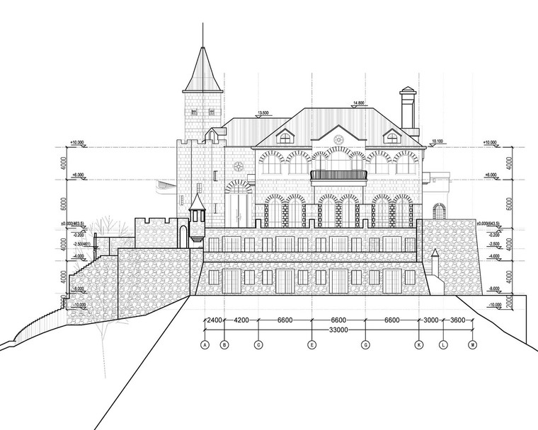 莫干山原有城堡遗迹改造裸心堡酒店-城堡南立面图South_Facade_of_the_Castle