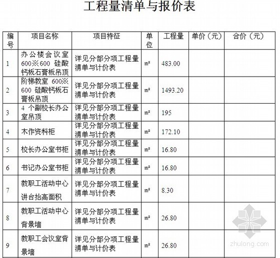 [江西]中学新建会议室、阶梯教室装饰装修工程招标文件-工程量清单与报价表 