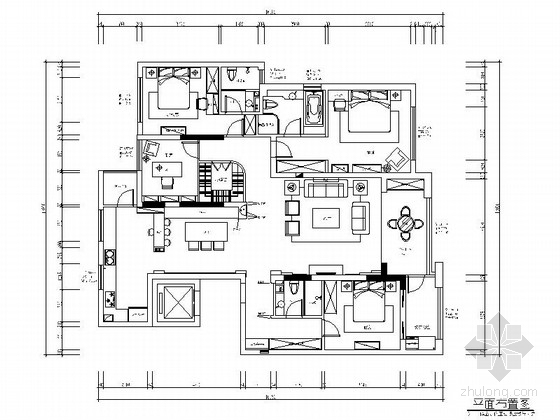 英式室内装修资料下载-[南通]精品英式田园四居室样板间CAD装修施工图（含软装方案）