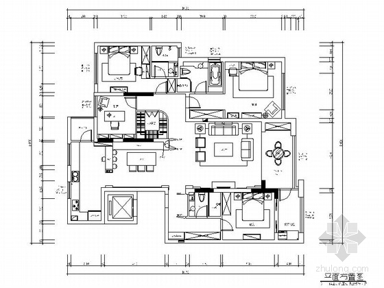 软装cad图资料下载-[南通]精品英式田园四居室样板间CAD装修施工图（含软装方案）