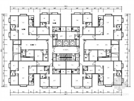 塔式户型CAD资料下载-某一梯十户塔式高层住宅户型图