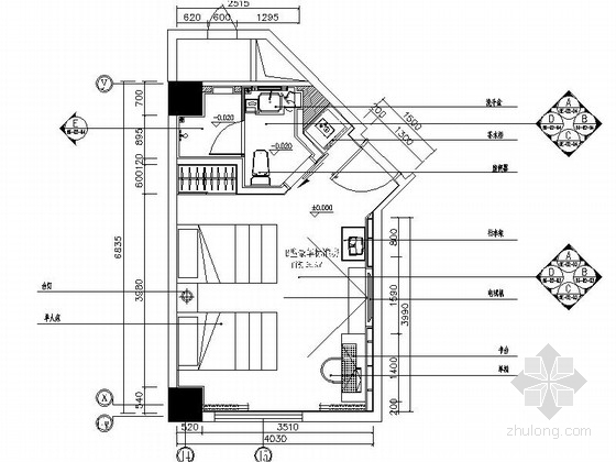 四星级酒店标准间建筑图资料下载-[重庆]高档酒店豪华标准间装修施工图