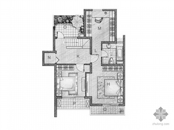 室内户型两室资料下载-三室两厅户型平面图（127）