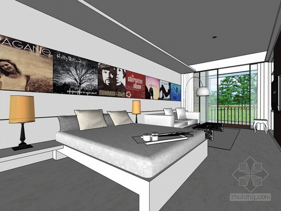 sketchup现代卧室资料下载-小卧室SketchUp模型下载