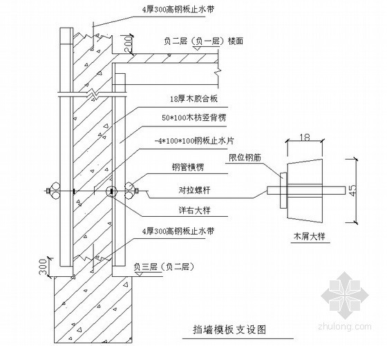 [陕西]剪力墙结构高层住宅楼地下室施工方案-挡墙模板支设图 