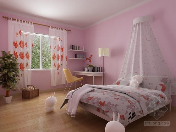 粉红色室内资料下载-粉红色调卧室3D模型下载