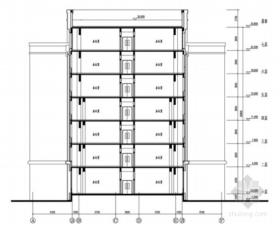[山东]7层行政办公楼建筑设计方案文本-办公楼剖面图
