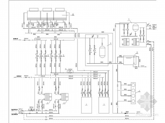 青岛综合建筑楼地板辐射采暖及中央空调系统-A-C座地下一层空调制冷换热机房管线流程图.jpg 