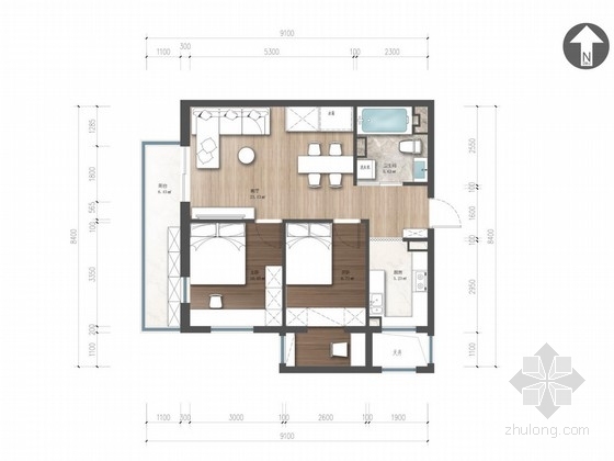 现代风格两居室方案资料下载-简约时尚现代风格两居室样板间室内设计方案