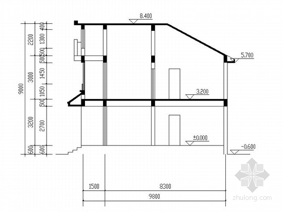 [新农村]2层乡村别墅建筑施工图（含效果图）-2层乡村别墅建筑剖面图 