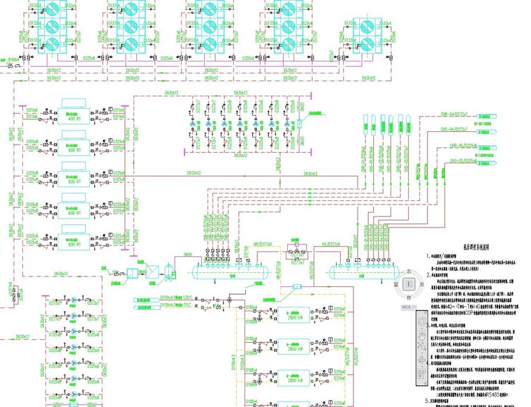 商业广场空调通风设计施工图（全面，暖通设计必看）-冷热源机房水系统流程图