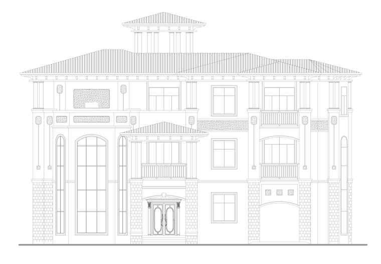 欧式三层建筑su资料下载-欧式三层坡屋顶独栋别墅庭院建筑施工图