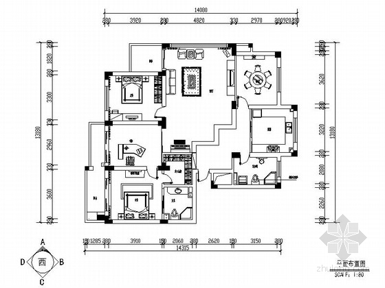 13套家装案例cad施工图资料下载-一小套经典三居室家装施工图