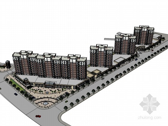 商业住宅混合模型资料下载-小区商业住宅SketchUp模型下载
