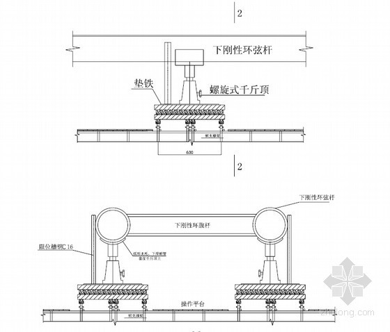 [北京]大学体育馆工程钢屋盖施工组织设计-下刚性环胎架局部节点图 