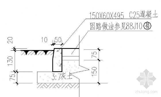 花岗岩平道牙做法详图资料下载-园路道牙详图