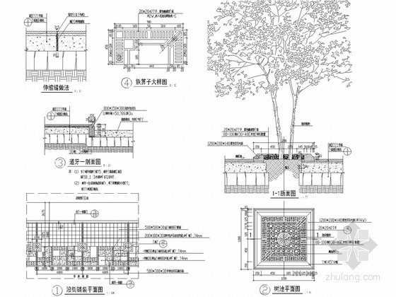 树池剖面详图资料下载-园林沿街旁树池做法详图