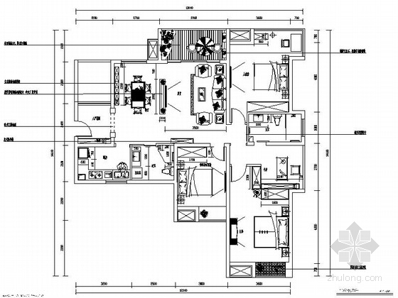 新欧式客餐厅资料下载-[福州]繁华商业区欧式新古典四居室样板间装修施工图