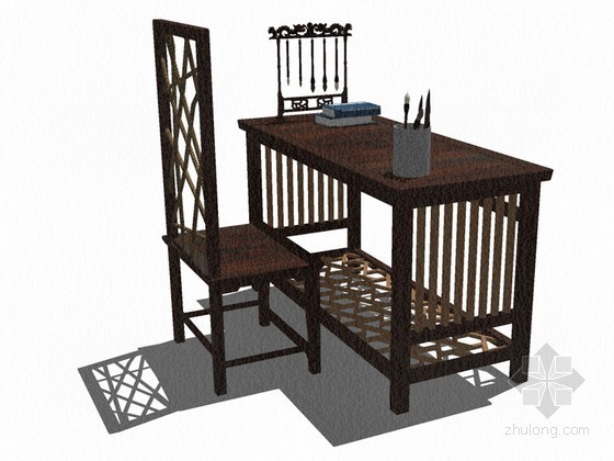 衣柜书桌设计尺寸图资料下载-书桌SketchUp模型下载